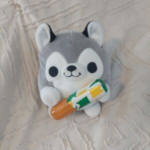 Cute Gray Plush Husky with Colorful Accessory Snackles Stuffed Animal